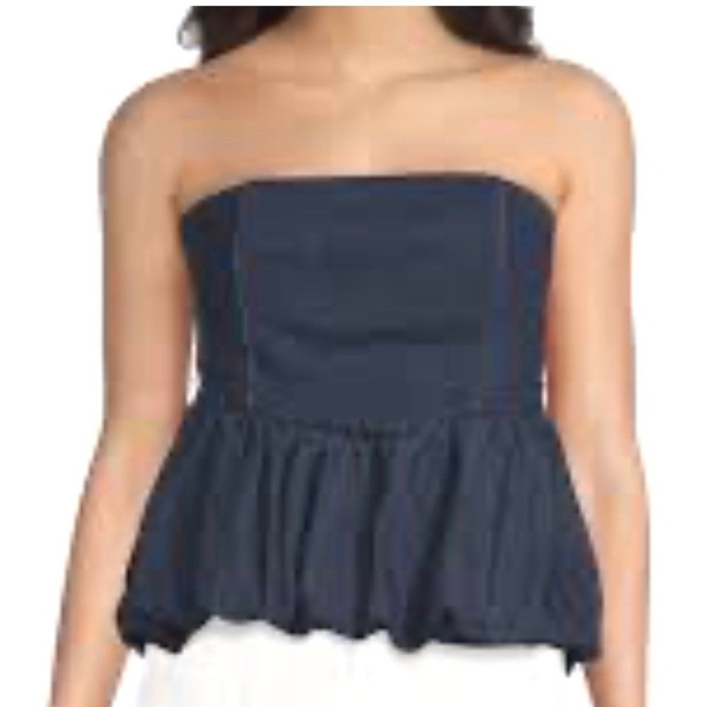 GB Denim Strapless Peplum Bubble Hem Tube Top Y2K Western Womens Medium Blue